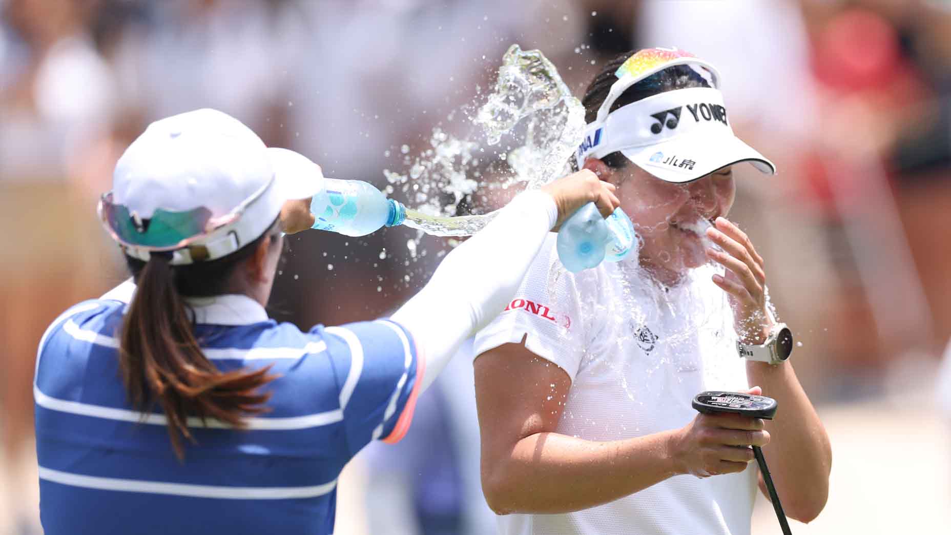 Chisato Iwai celebrates her win at the Riviera Maya Open