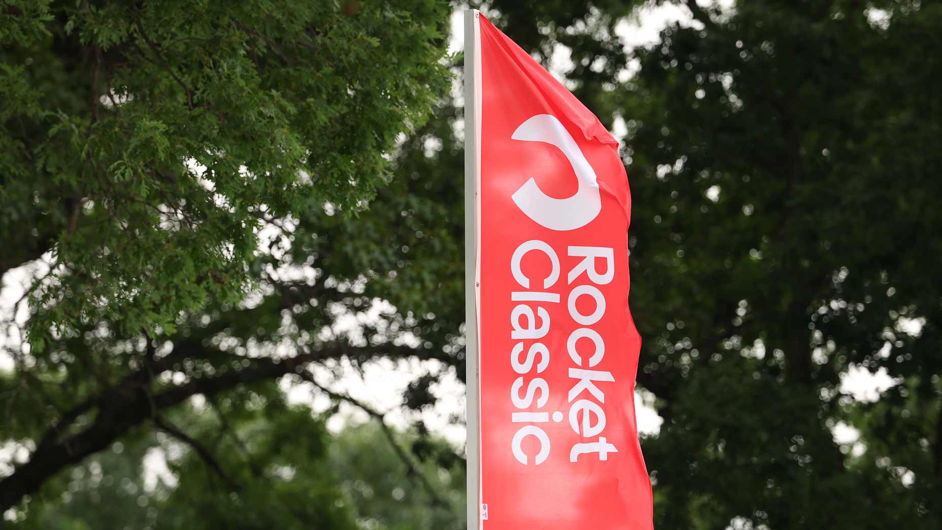 Flag on top of a grandstand prior to the Rocket Classic 2025.