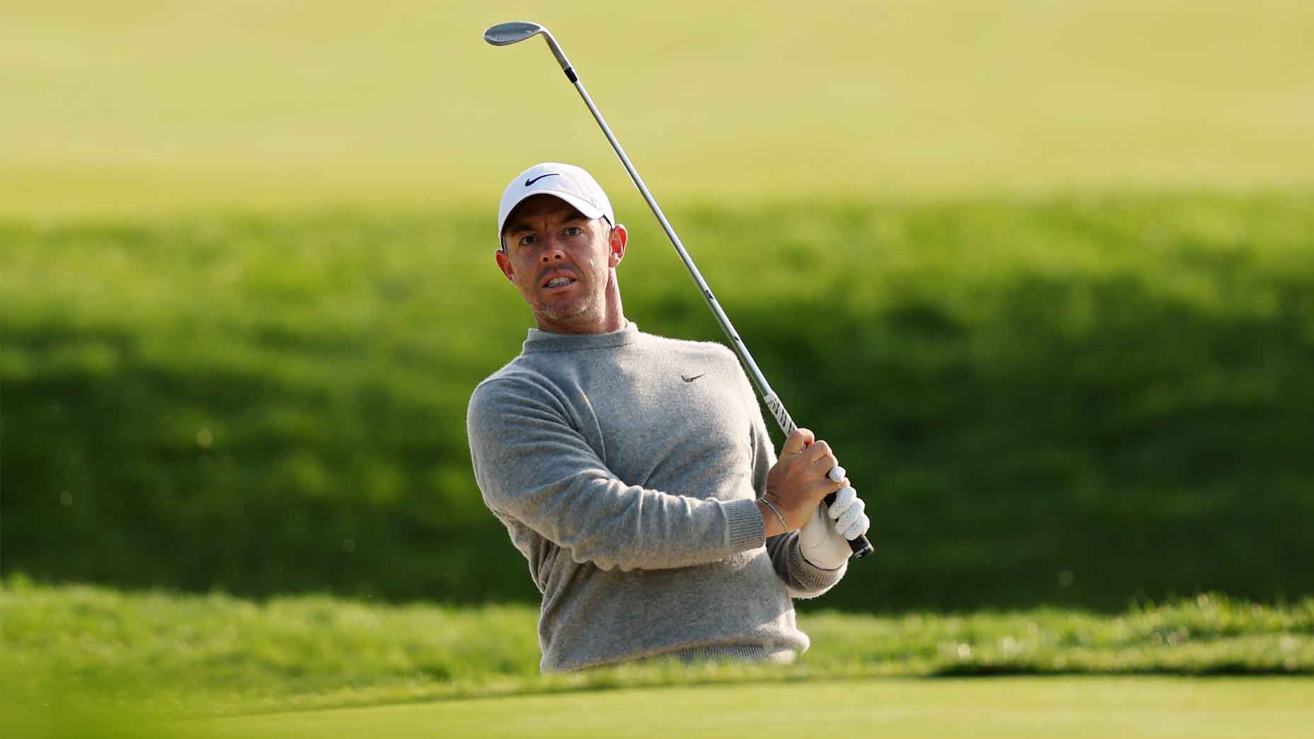 Rory McIlroy hits a shot during a practice round at Oakmont