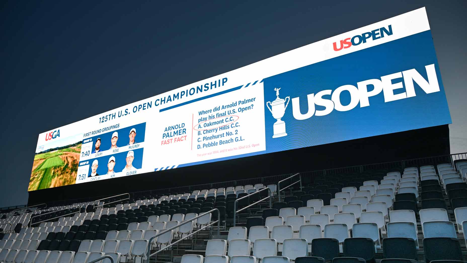 2025 U.S. Open Bleachers and scoreboard is at Oakmont.